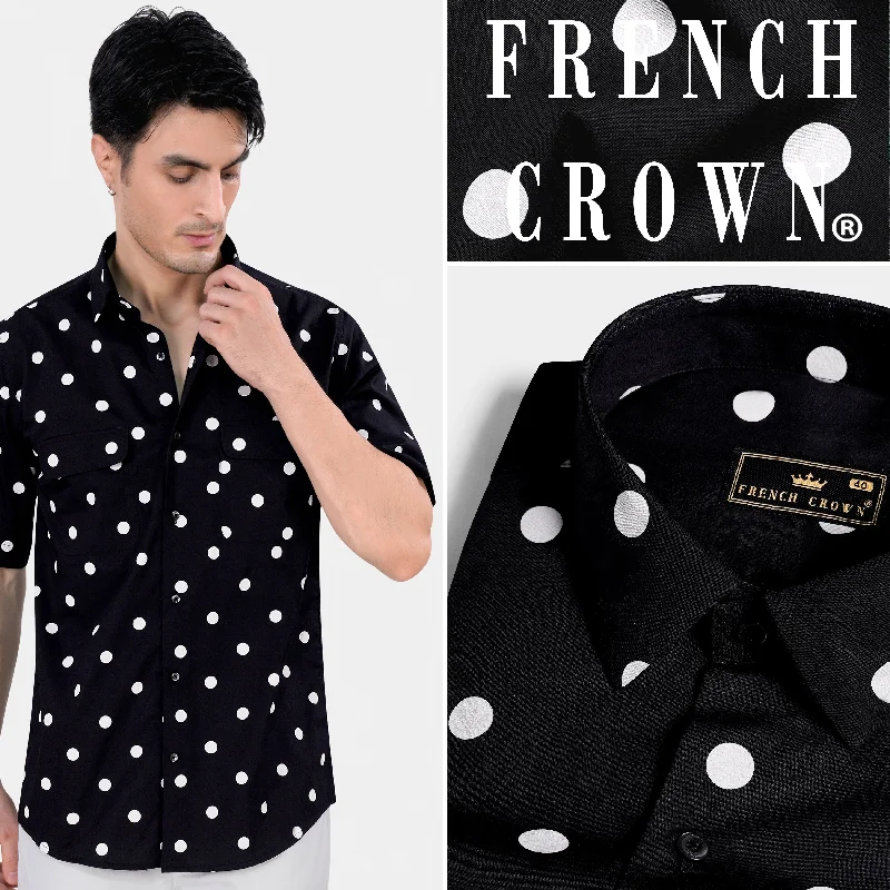 Jade Black and White Polka Dotted Premium Cotton Shirt