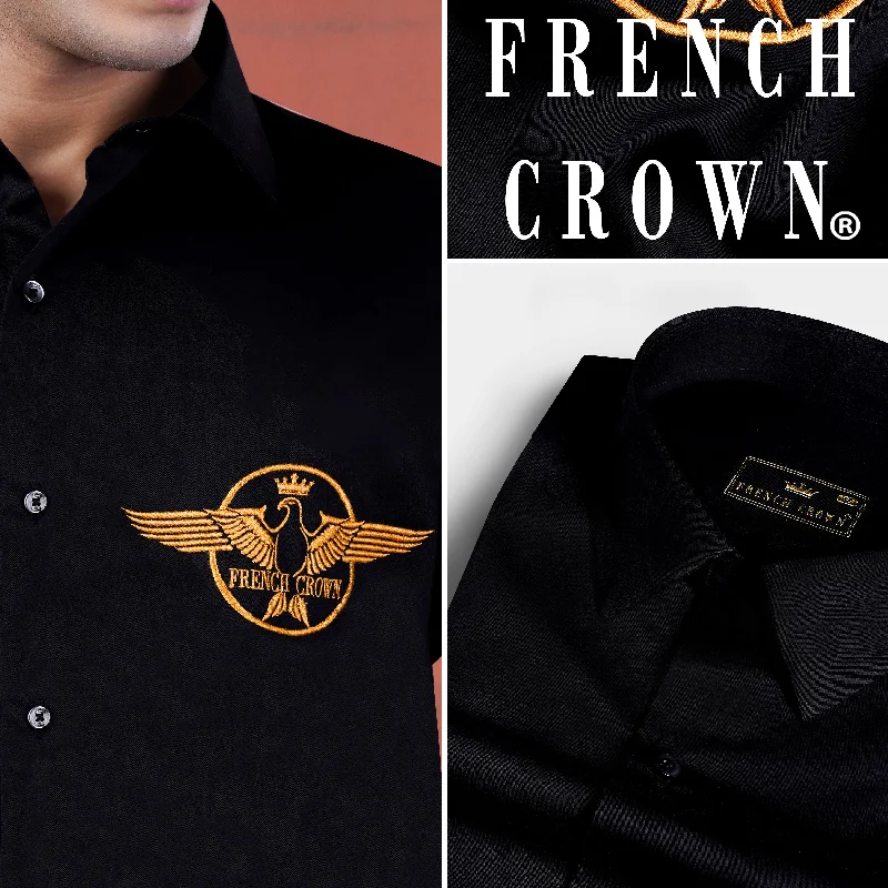 Jade Black Eagle Embroidered Subtle Sheen Super Soft Premium Cotton Designer Shirt