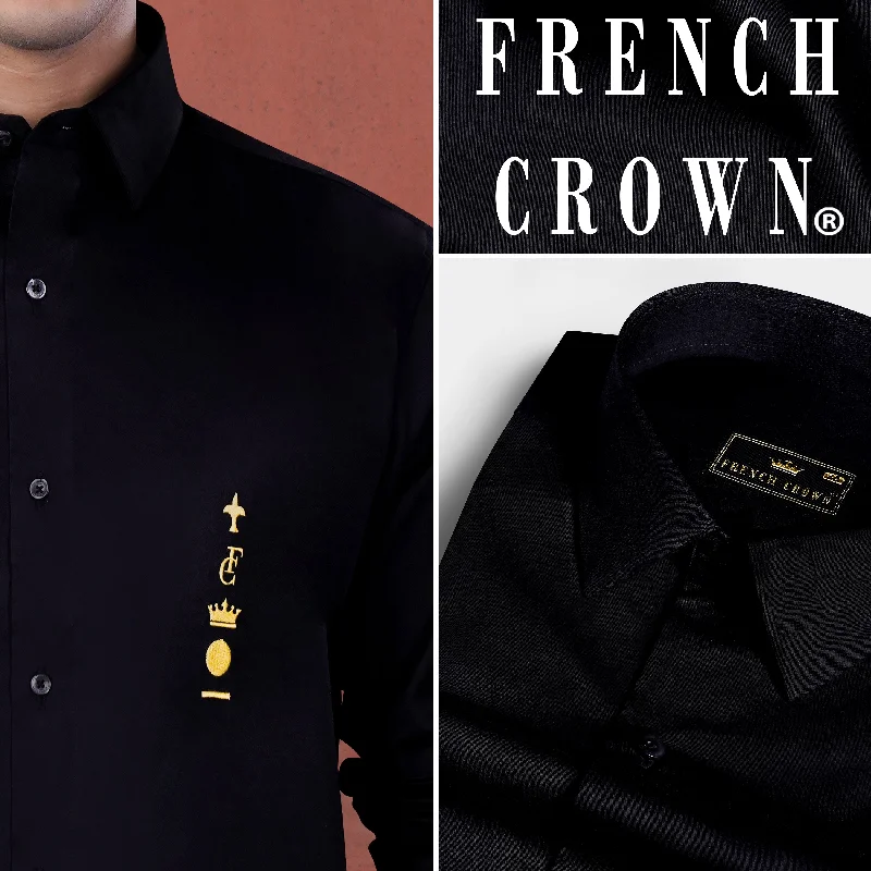 Jade Black French Crown Elements Vertical Embroidered Subtle Sheen Super Soft Premium Cotton Designer Shirt