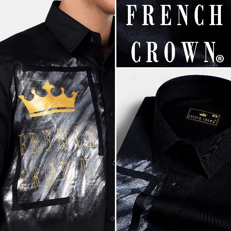 Jade Black French Crown Hand Painted Subtle Sheen Super Soft Premium Cotton Designer Shirt