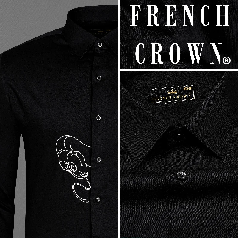 Jade Black Snake Embroidered Super Soft Premium Cotton Shirt