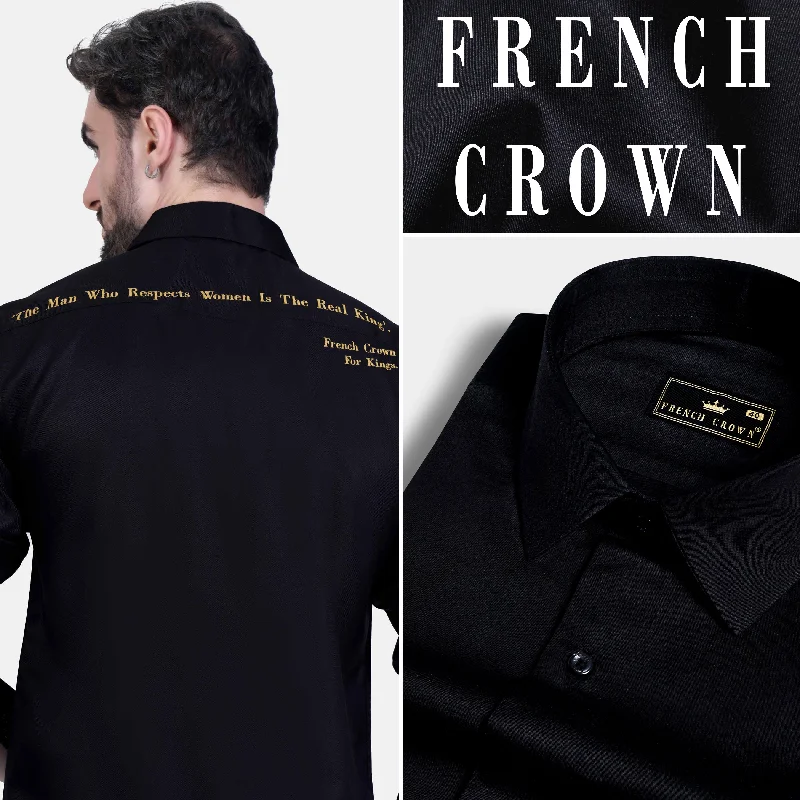 Jade Black The Real King Embroidered Subtle Sheen Super Soft Premium Cotton Designer Shirt