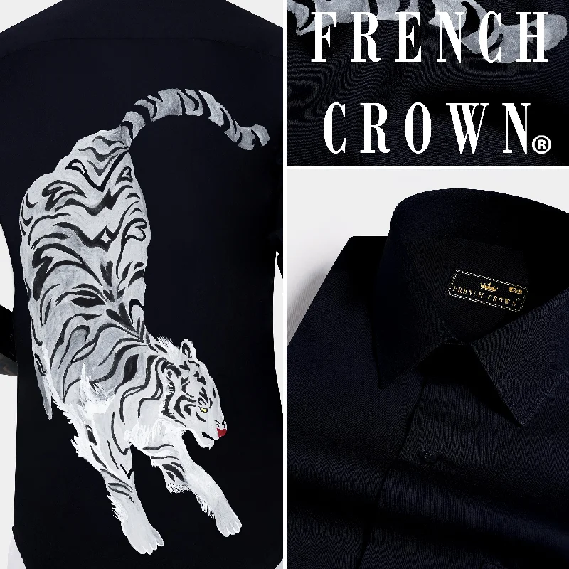 Jade black Tiger Hand Painted Subtle Sheen Super Soft Premium Cotton Designer Shirt