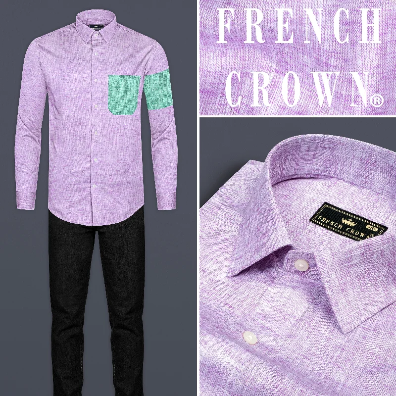 Thistle Purple with Green Pocket Luxurious Linen Designer shirt