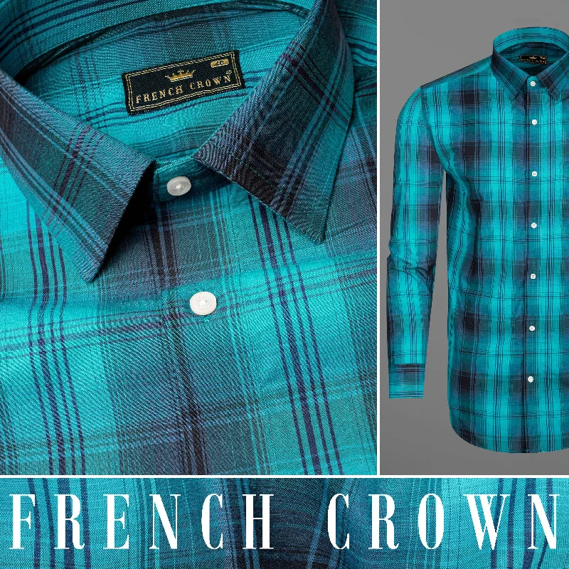 Turquoise and Rhino Blue Plaid Premium Cotton Shirt