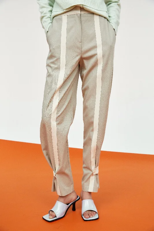 Front Lined Buttoned Leg Pants, Light Khaki